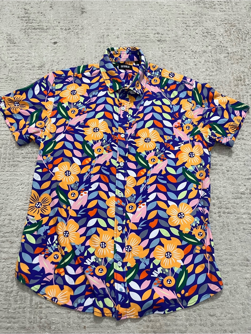 St33le 100% Cotton Floral Short Sleeve Button Down Shirt
